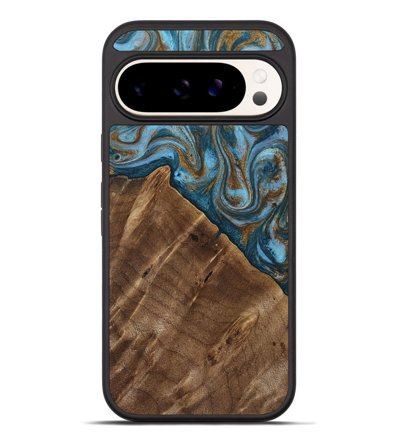 Pixel 10 Pro XL Wood Phone Case - Vena (Teal & Gold, 813929)
