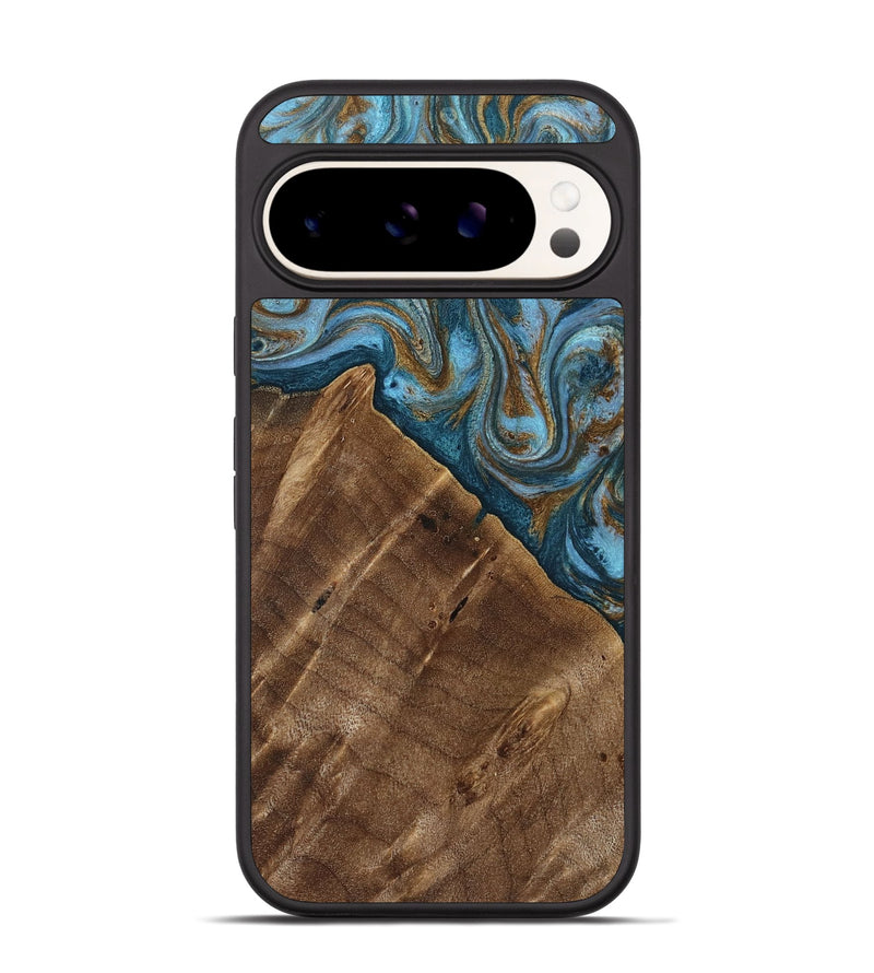 Pixel 9 Wood Phone Case - Vena (Teal & Gold, 813929)