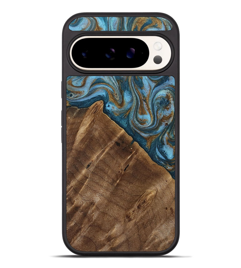 Pixel 9 Pro XL Wood Phone Case - Vena (Teal & Gold, 813929)
