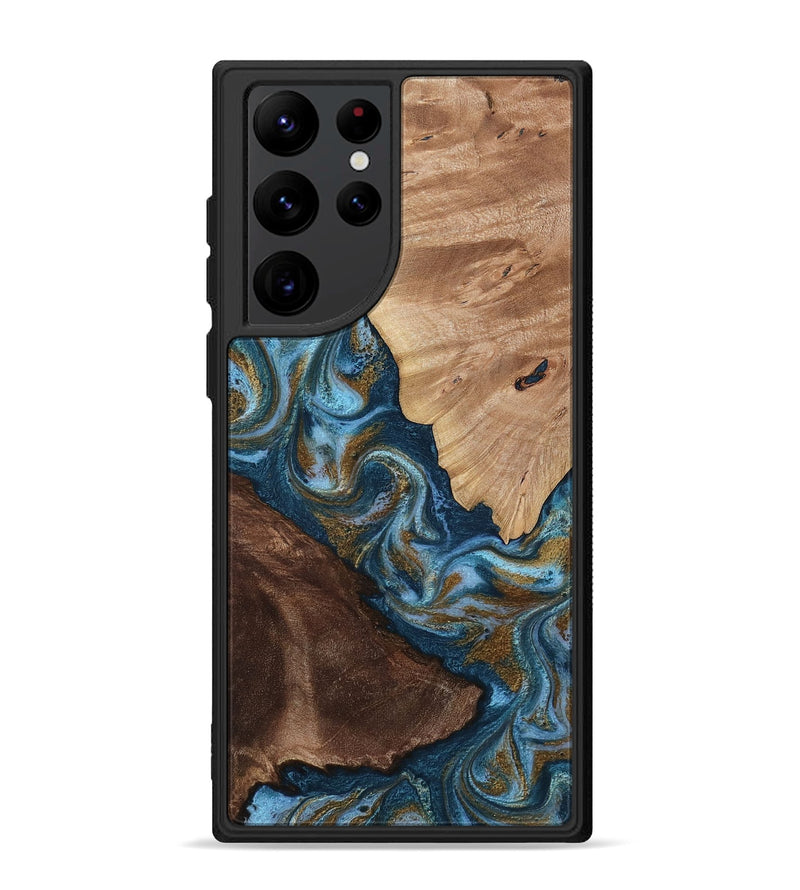 Galaxy S22 Ultra Wood Phone Case - Lelia (Teal & Gold, 813932)