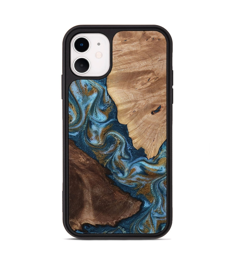 iPhone 11 Wood Phone Case - Lelia (Teal & Gold, 813932)