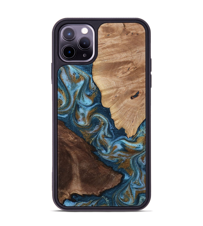 iPhone 11 Pro Max Wood Phone Case - Lelia (Teal & Gold, 813932)