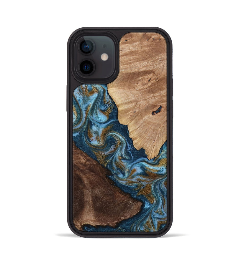 iPhone 12 Wood Phone Case - Lelia (Teal & Gold, 813932)