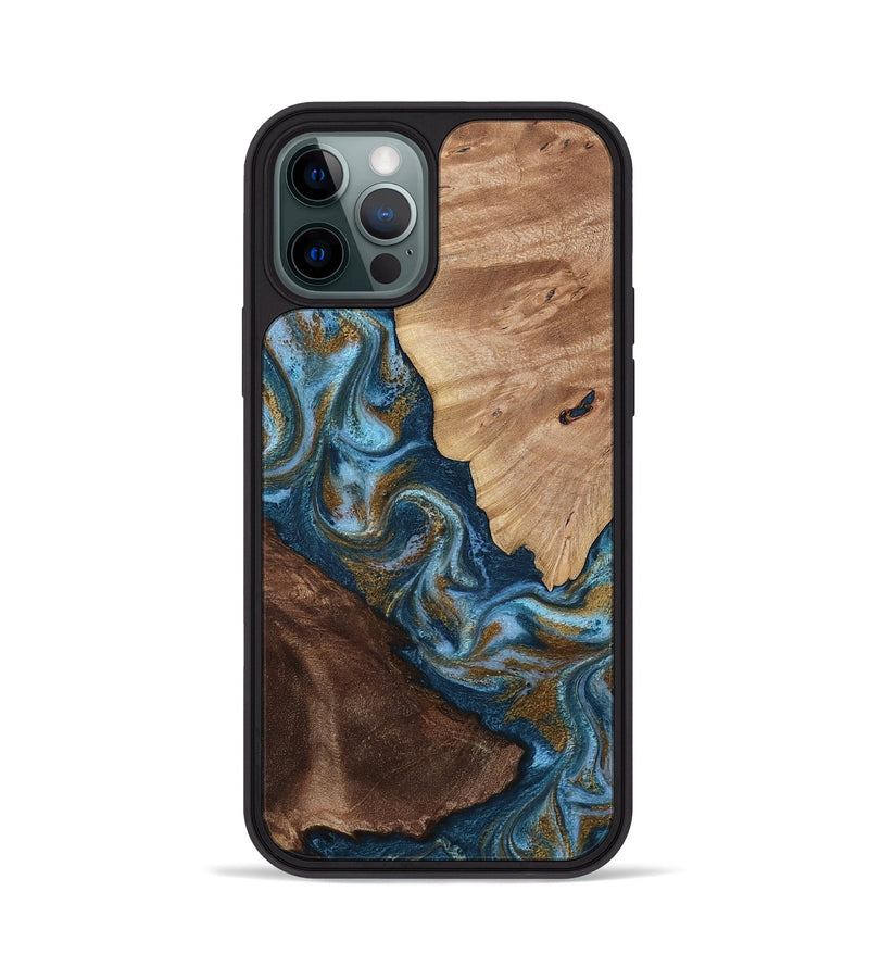 iPhone 12 Pro Wood Phone Case - Lelia (Teal & Gold, 813932)