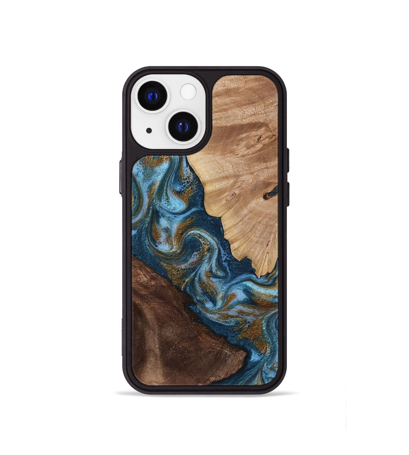 iPhone 13 mini Wood Phone Case - Lelia (Teal & Gold, 813932)