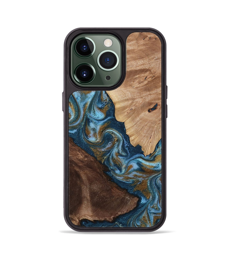 iPhone 13 Pro Wood Phone Case - Lelia (Teal & Gold, 813932)