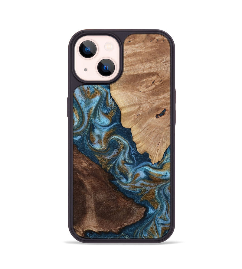 iPhone 14 Wood Phone Case - Lelia (Teal & Gold, 813932)