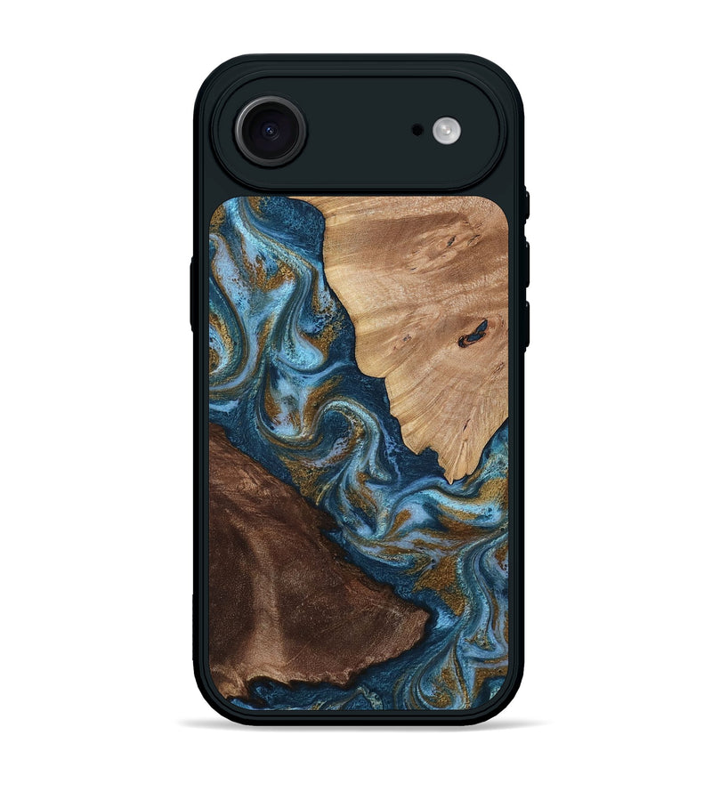 iPhone 17 Air Wood Phone Case - Lelia (Teal & Gold, 813932)