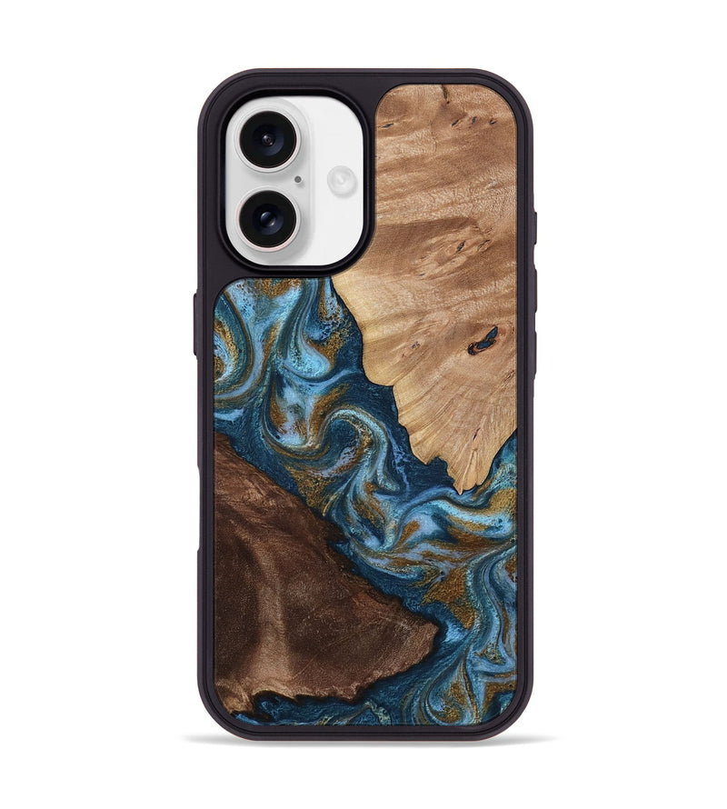 iPhone 17 Wood Phone Case - Lelia (Teal & Gold, 813932)