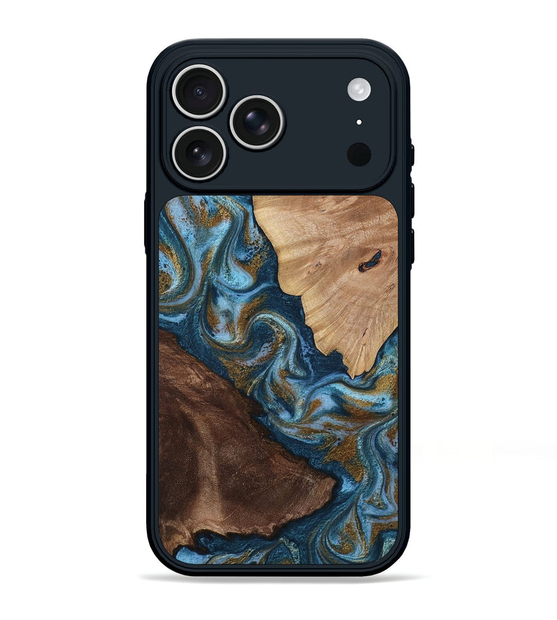 iPhone 17 Pro Max Wood Phone Case - Lelia (Teal & Gold, 813932)