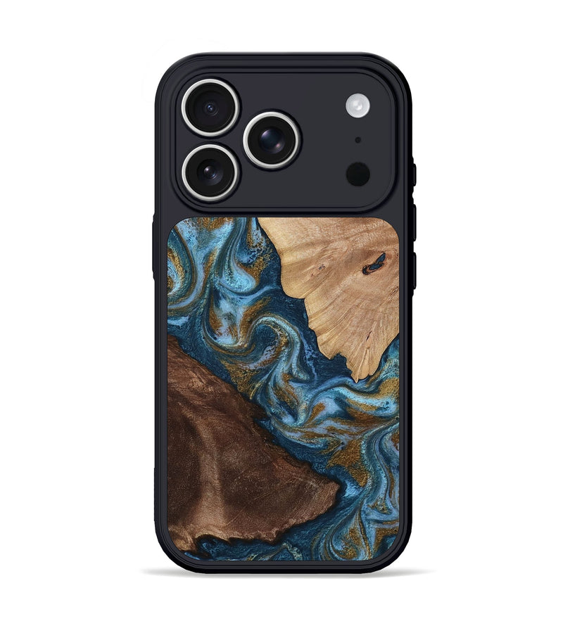 iPhone 17 Pro Wood Phone Case - Lelia (Teal & Gold, 813932)