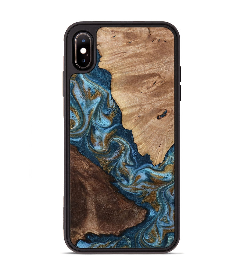 iPhone Xs Max Wood Phone Case - Lelia (Teal & Gold, 813932)