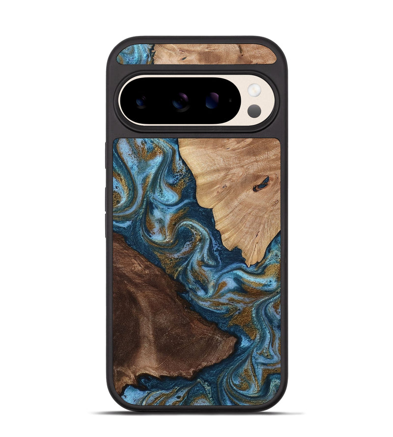 Pixel 10 Pro Wood Phone Case - Lelia (Teal & Gold, 813932)