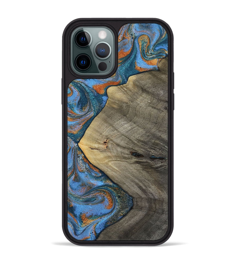 iPhone 12 Pro Max Wood Phone Case - Waverly (Teal & Gold, 813933)