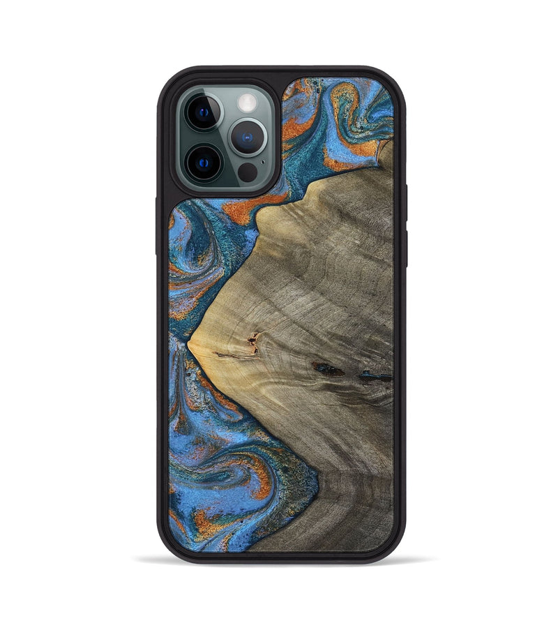 iPhone 12 Pro Wood Phone Case - Waverly (Teal & Gold, 813933)