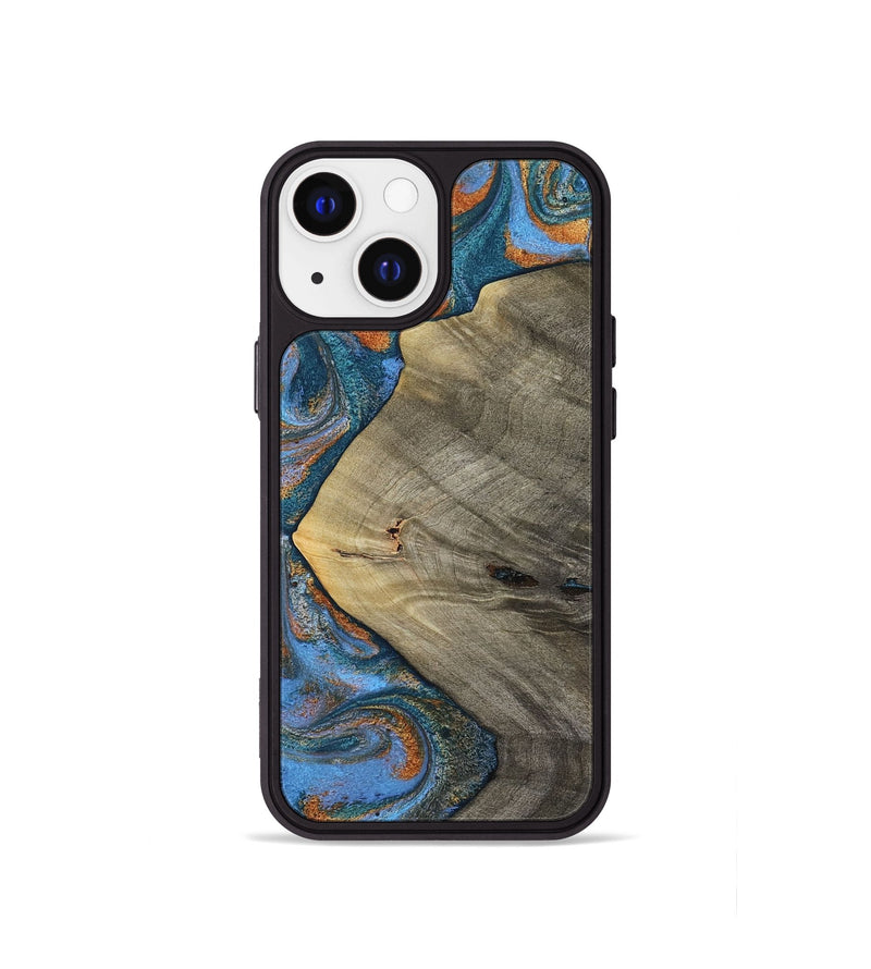 iPhone 13 mini Wood Phone Case - Waverly (Teal & Gold, 813933)