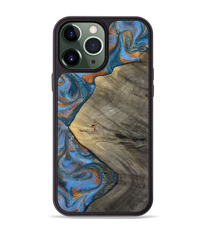 iPhone 13 Pro Max Wood Phone Case - Waverly (Teal & Gold, 813933)
