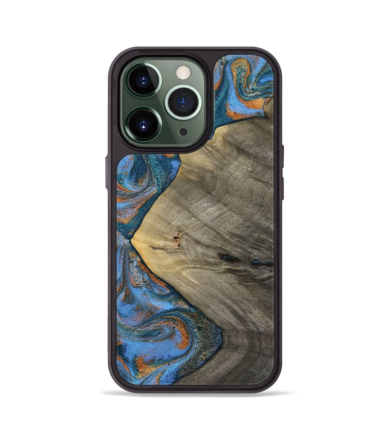 iPhone 13 Pro Wood Phone Case - Waverly (Teal & Gold, 813933)