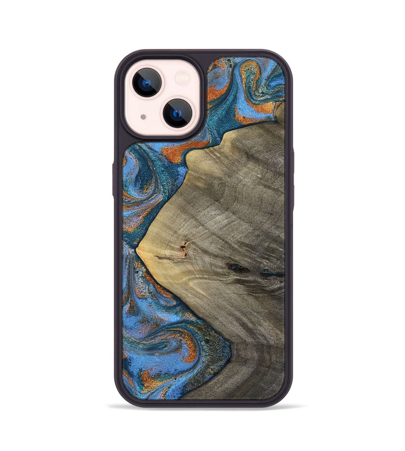 iPhone 14 Wood Phone Case - Waverly (Teal & Gold, 813933)