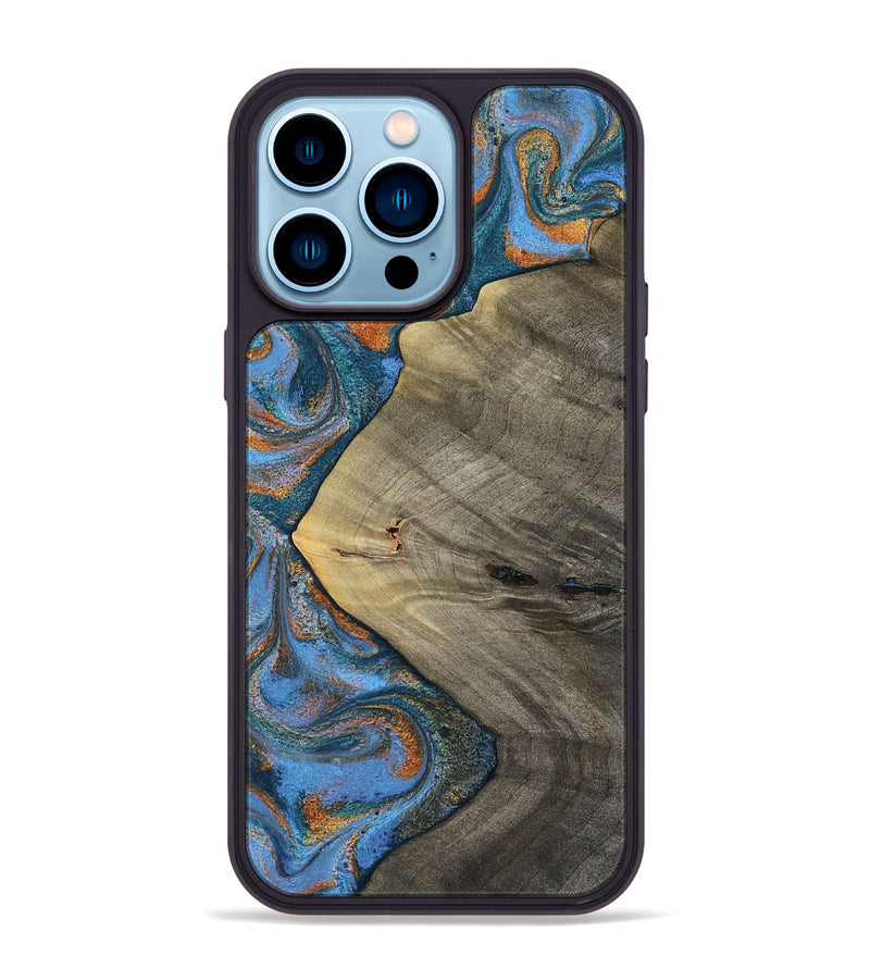 iPhone 14 Pro Max Wood Phone Case - Waverly (Teal & Gold, 813933)