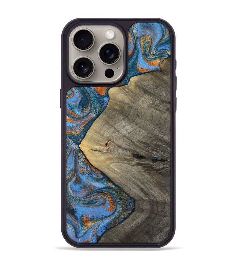 iPhone 15 Pro Max Wood Phone Case - Waverly (Teal & Gold, 813933)