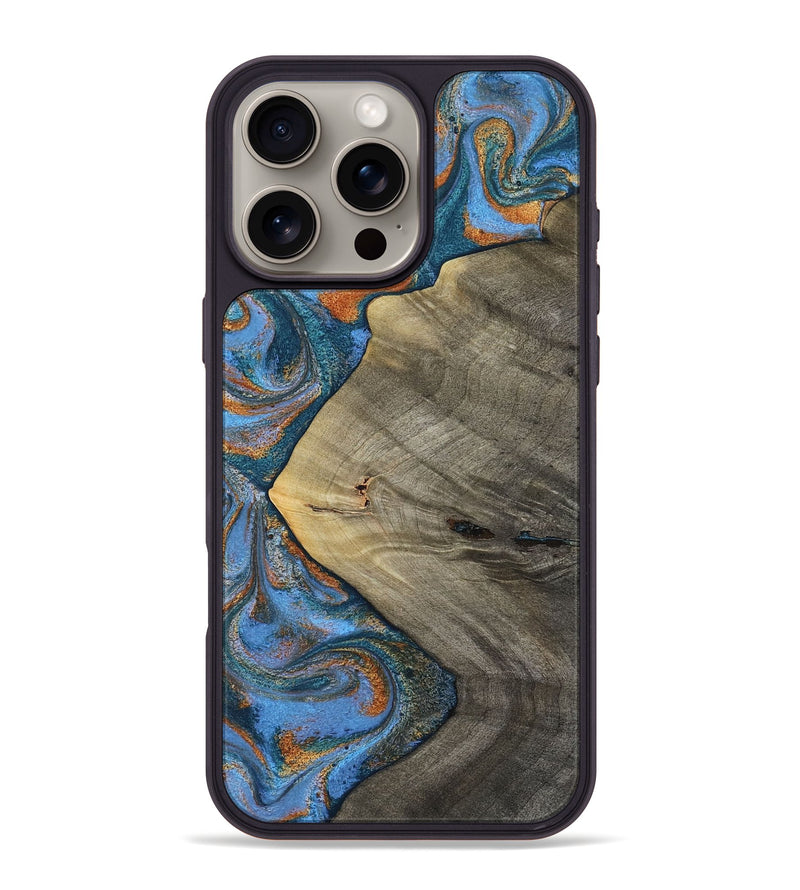 iPhone 16 Pro Max Wood Phone Case - Waverly (Teal & Gold, 813933)