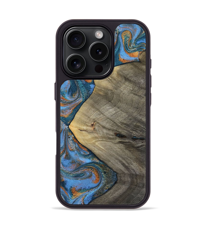 iPhone 16 Pro Wood Phone Case - Waverly (Teal & Gold, 813933)
