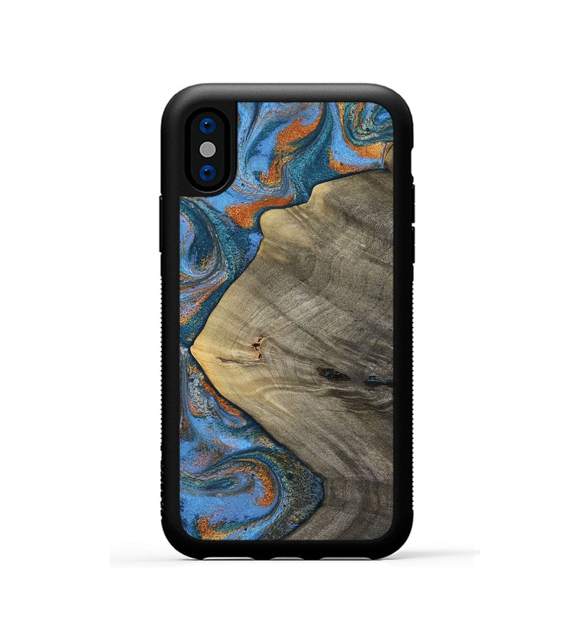 iPhone Xs Wood Phone Case - Waverly (Teal & Gold, 813933)