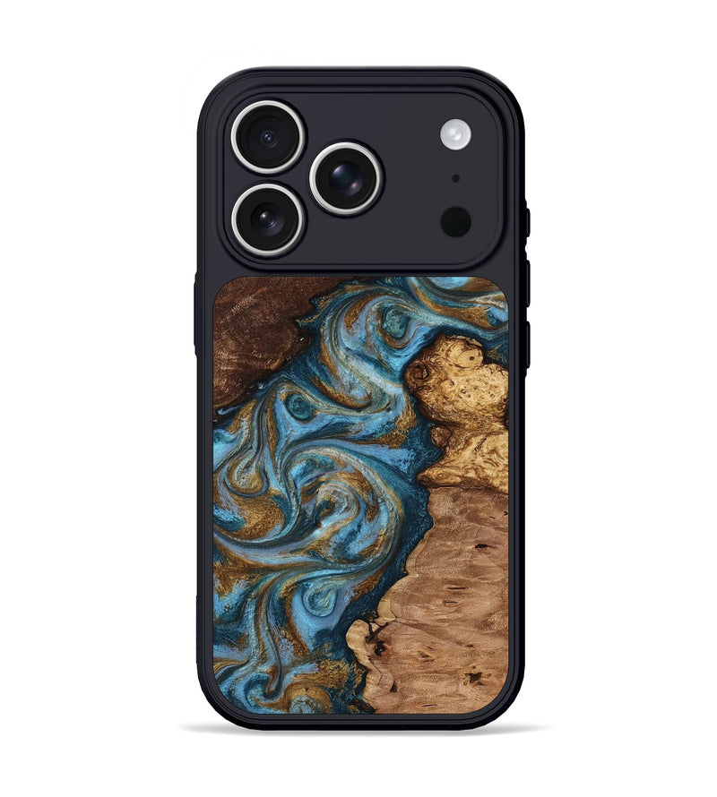 iPhone 17 Pro Wood Phone Case - Genesis (Teal & Gold, 813957)