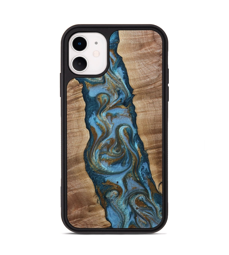 iPhone 11 Wood Phone Case - Milford (Teal & Gold, 814111)