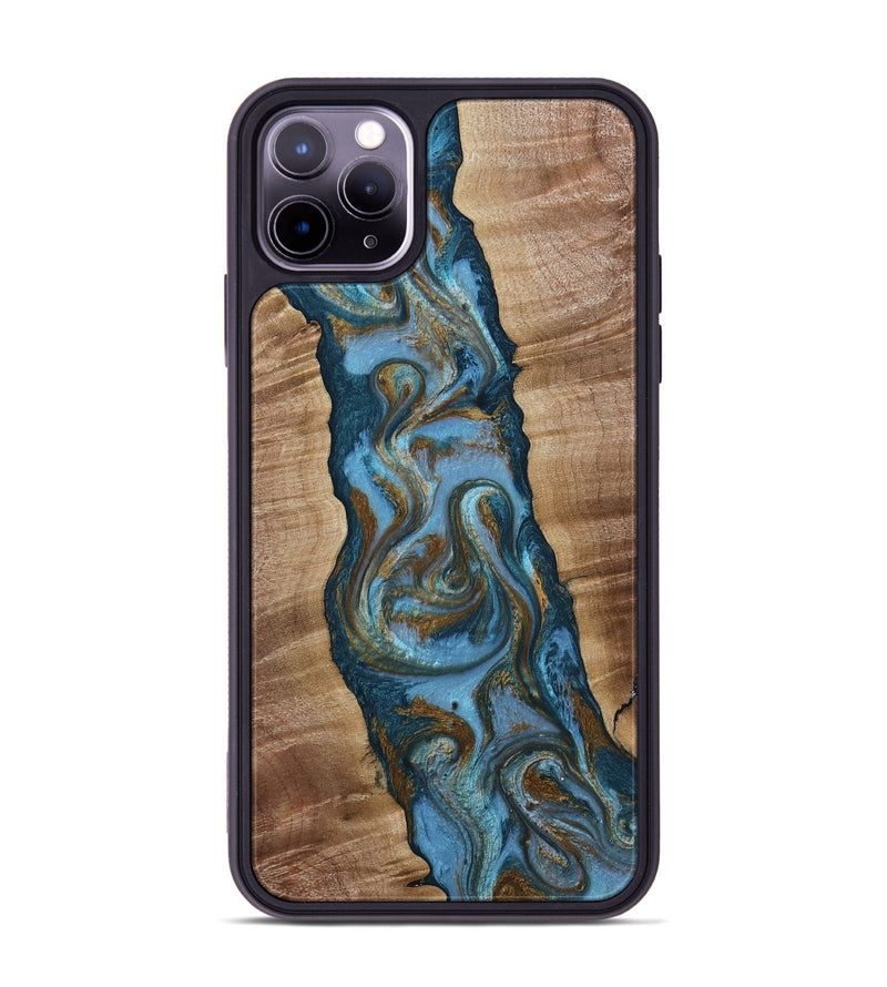 iPhone 11 Pro Max Wood Phone Case - Milford (Teal & Gold, 814111)