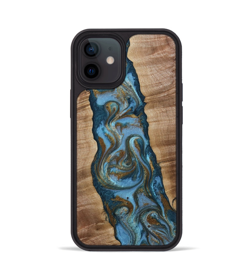 iPhone 12 Wood Phone Case - Milford (Teal & Gold, 814111)