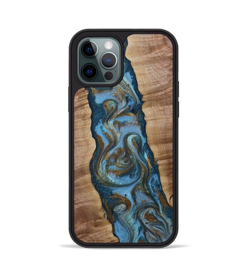 iPhone 12 Pro Wood Phone Case - Milford (Teal & Gold, 814111)