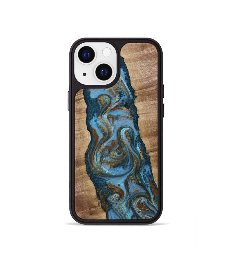 iPhone 13 mini Wood Phone Case - Milford (Teal & Gold, 814111)