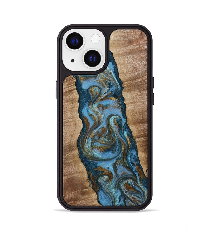 iPhone 13 Wood Phone Case - Milford (Teal & Gold, 814111)