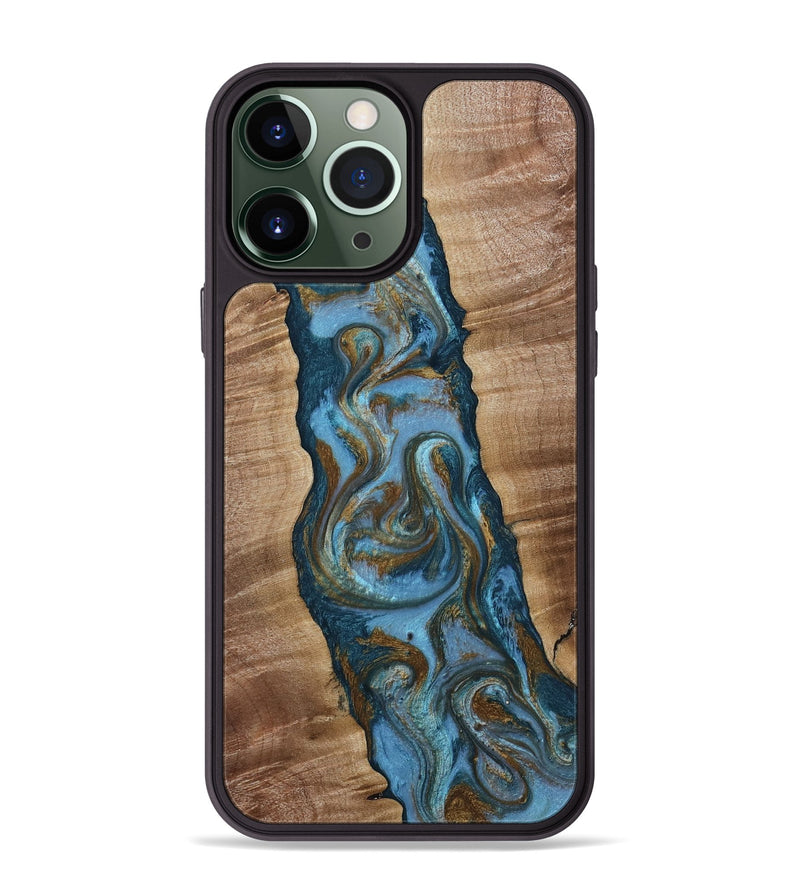 iPhone 13 Pro Max Wood Phone Case - Milford (Teal & Gold, 814111)