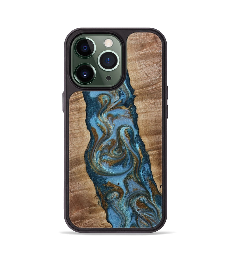 iPhone 13 Pro Wood Phone Case - Milford (Teal & Gold, 814111)