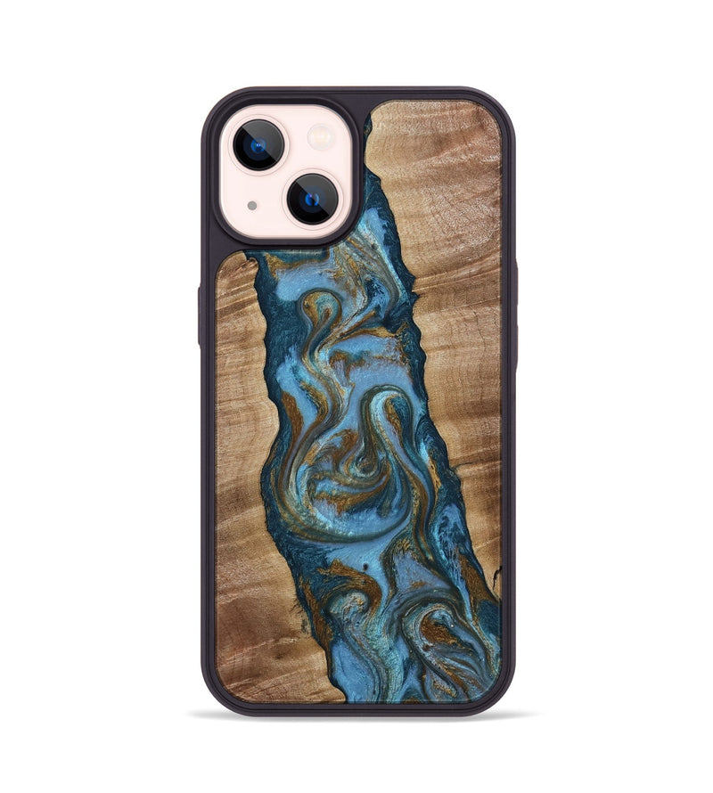 iPhone 14 Wood Phone Case - Milford (Teal & Gold, 814111)