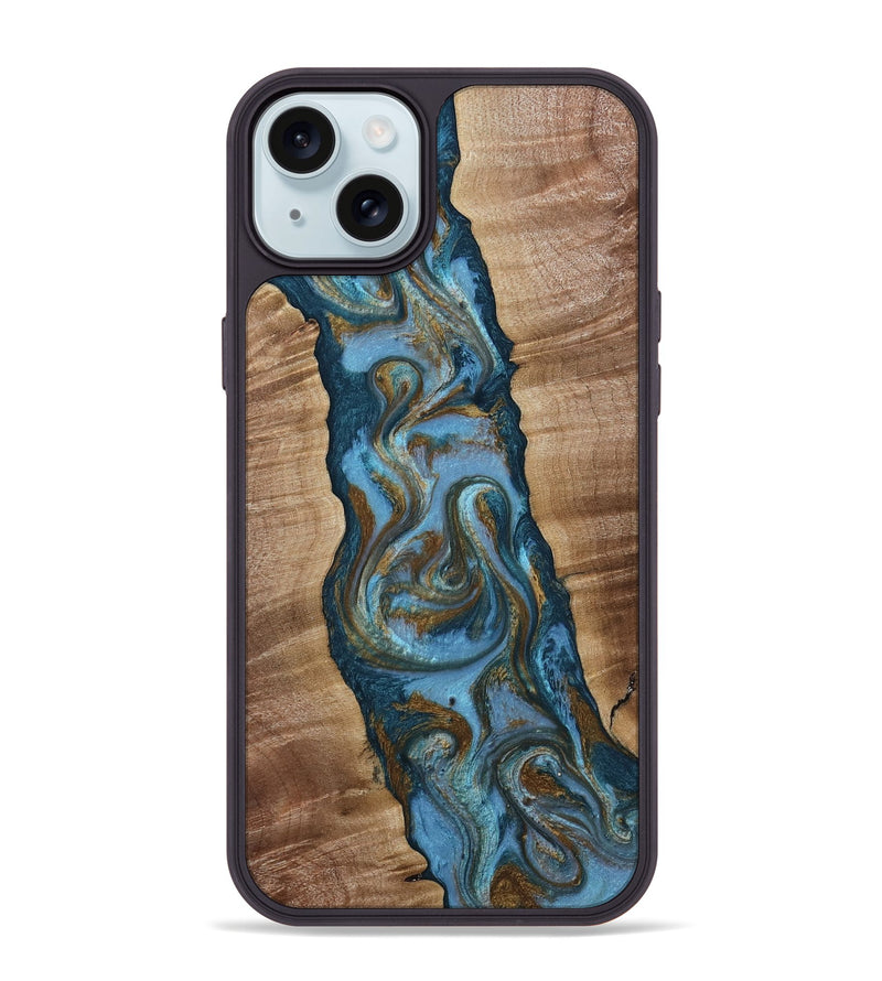 iPhone 15 Plus Wood Phone Case - Milford (Teal & Gold, 814111)