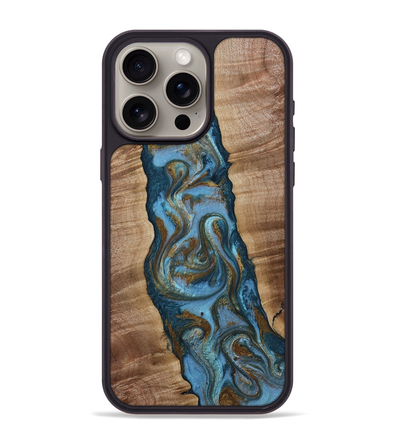 iPhone 15 Pro Max Wood Phone Case - Milford (Teal & Gold, 814111)