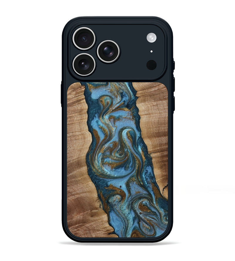 iPhone 17 Pro Max Wood Phone Case - Milford (Teal & Gold, 814111)