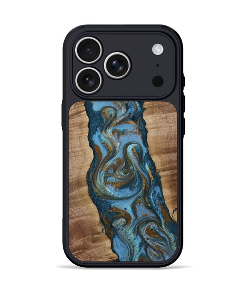 iPhone 17 Pro Wood Phone Case - Milford (Teal & Gold, 814111)