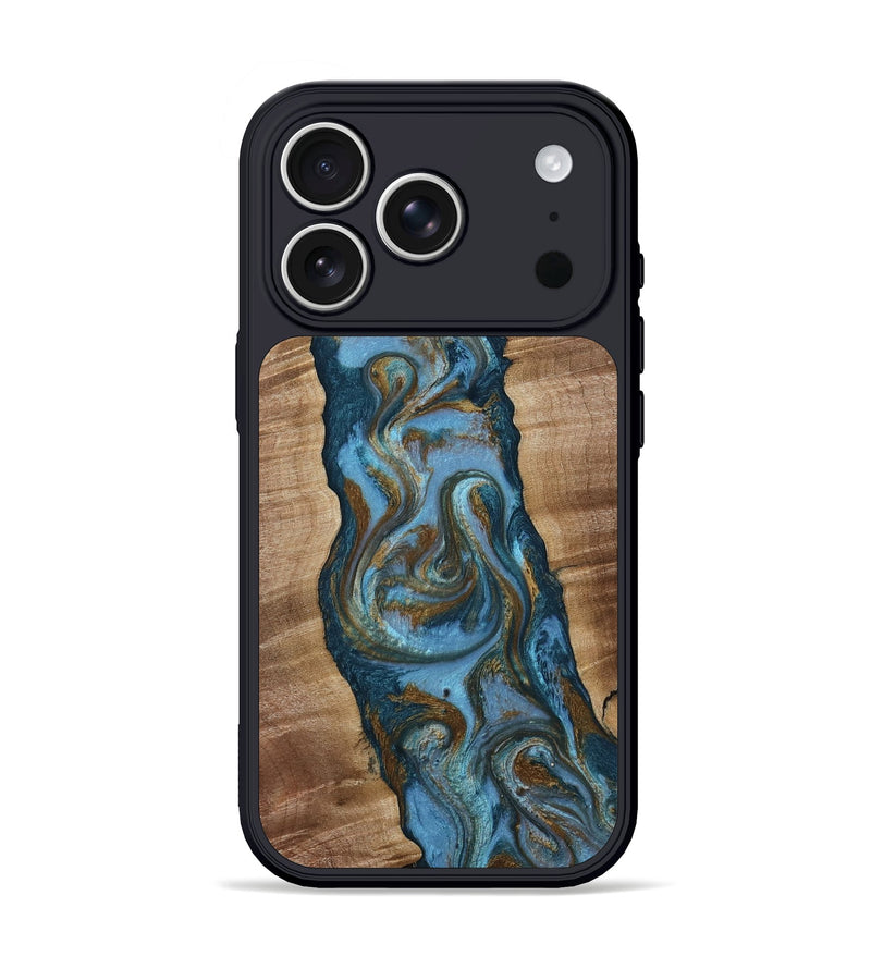 iPhone 17 Pro Wood Phone Case - Milford (Teal & Gold, 814111)