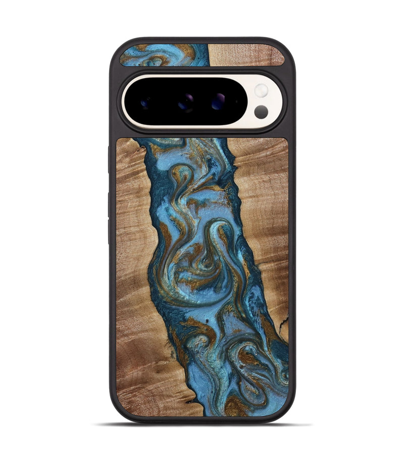 Pixel 9 Wood Phone Case - Milford (Teal & Gold, 814111)