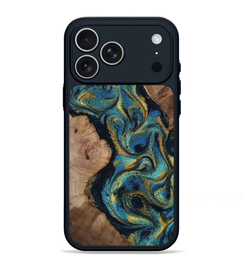 iPhone 17 Pro Max Wood Phone Case - Ramiro (Teal & Gold, 814112)