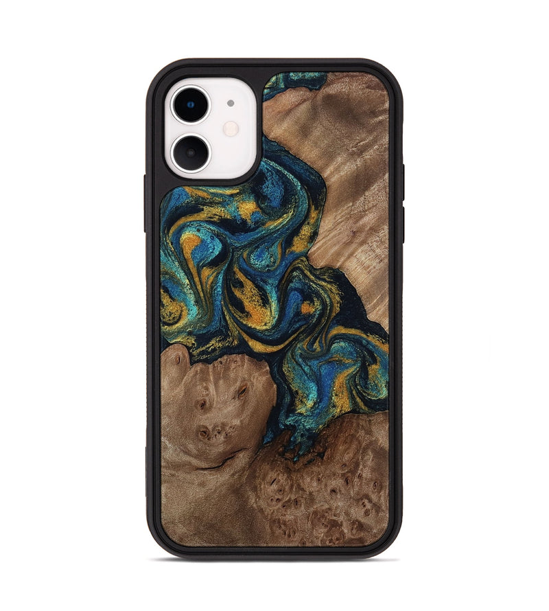 iPhone 11 Wood Phone Case - Mariela (Teal & Gold, 814113)
