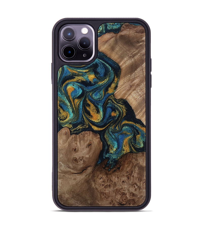 iPhone 11 Pro Max Wood Phone Case - Mariela (Teal & Gold, 814113)
