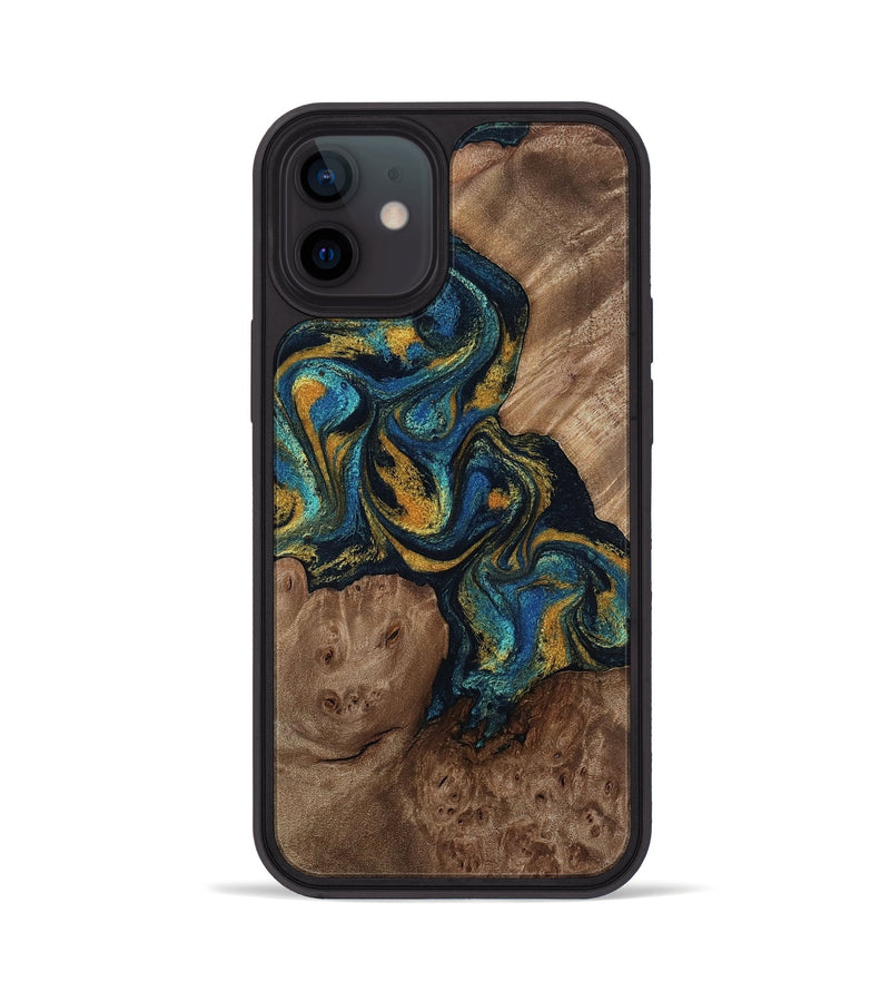 iPhone 12 Wood Phone Case - Mariela (Teal & Gold, 814113)