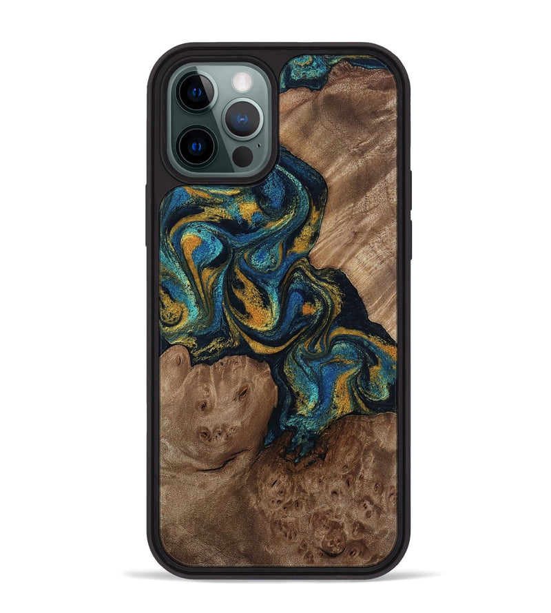 iPhone 12 Pro Max Wood Phone Case - Mariela (Teal & Gold, 814113)