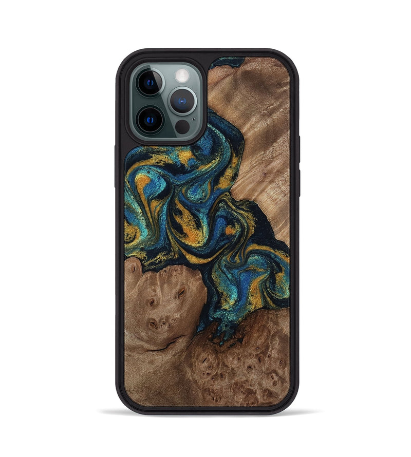 iPhone 12 Pro Wood Phone Case - Mariela (Teal & Gold, 814113)